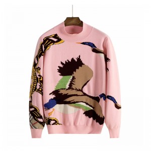 OEM & ODM Custom Logo Jacquard Intarsia Wild Goose Fashion Design Knit Women Pullover Sweater