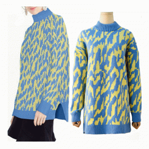 Plus Size Long Body Angora Wool Wave Jacquard Thick Warm Knit Sweater Dress