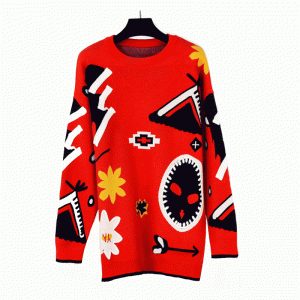European American Size Jacquard Sweater Design Thick Warm Dress Knitwear