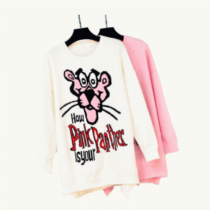 2019 Latest Sweater Design Pink Panther Jacquard Ladies Knit Sweater Dress