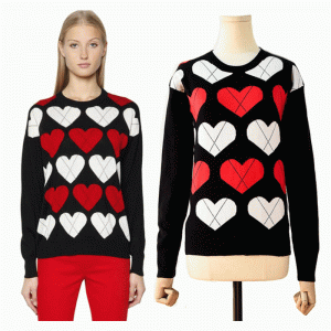 Customized Hearts Jacquard Ladies Sweaters Knitted