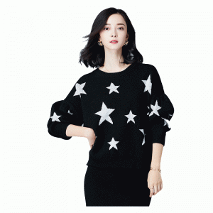 Ladies Loose Stars Jacquard Knit Sweater Pullover