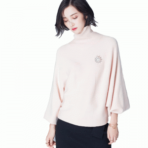 Customized 50%Wool 50%Acrylic high turtleneck lantern sleeve sweater