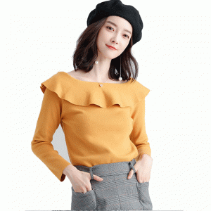 100% Cotton Ladies ruffled collar knit pullover sweater