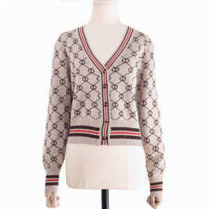 Ladies Customized 100% Polyester Finshnet Jacquard cardigan sweaters
