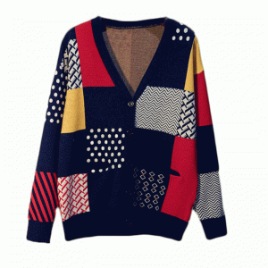 2019 Plus Size Contrast Color Jacquard Winter Fall Ladies Cardigan Knit Sweater