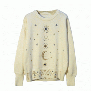 2019 Loose Heavy Work Gold Fur Luxy Starry Embroidery Round Neck Thick Knit Sweater