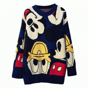 2019 Long Cute Donald Duck Cartoon Pattern Jacquard Thick Winter Ladies Pullover Sweater
