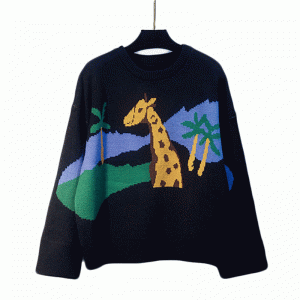 2019 Customized Latest Design Ladies Knitwear Loose Giraffe Jacquard Sweater