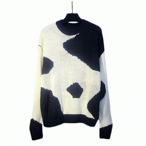 2019 New Winter Autumn Milk Cow Jacquard Thick Yarn Loose Pullover Sweater Shirt