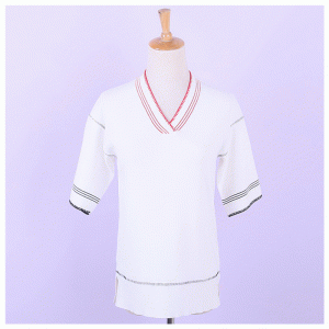 Ladies V Neck Half Sleeve Slash Hem Knitted Thin Summer Sweater Pullover