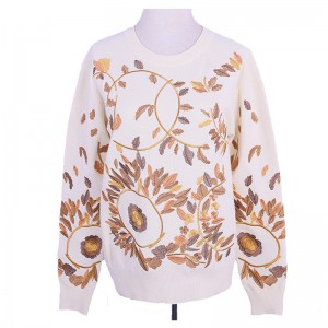 Custom Design Floral Embroidery Ladies Cloth Woolen Sweater Pullover