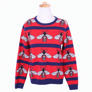 Custom OEM Bees Jacquard Women's Thick Knit Pullover Sweaters Dongguan Knit Factory