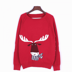 Custom Christmas Loose Ugly Christmas Deer Intarsia Knit Sweater