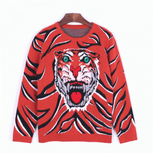 Custom OEM Tiger Head Jacquard Winter Thick Wool Knitted Fashion Pullover Sweater