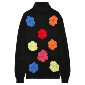Woolen Turtleneck Handmade Flower Women Sweater Winter Pullover Sweaters