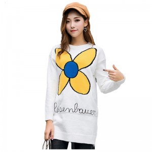 American/European Size Daisy Flower Jacquard Women's Pullover Sweater Dress